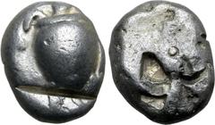 Greek Islands off Attica, Aegina AR Stater. Circa 525-475 BC. Sea turtle, head in profile, with 'T' design in pellets on shell / Incuse square with 'proto-skew' design. Meadows, Aegina, Group IIc; HGC