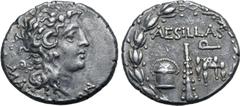 Greek Macedon under Roman Rule AR Tetradrachm. Circa 95-70 BC. Aesillas, quaestor. Head of the deified Alexander III 'the Great' to right; Θ behind neck, MAKEΔONΩN around / AESILLAS Q, money chest, cl