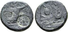 Greek Persia, Achaemenid Empire Æ 13mm. Time of Artaxerxes III to Darios III. Uncertain mint (Ephesos?), circa 350-333 BC. Persian king or hero in kneeling-running stance to right, holding spear and d