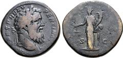 Roman Imperial Pertinax Æ Sestertius. Rome, AD 193. IMP CAES P HELV PERTINAX AVG, laureate head to right / [AEQVIT AVG TR P COS II], Aequitas standing facing, head to left, holding scales and cornucop