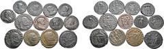 Roman Imperial Lot of 13 Late Roman BI Coins. Lot includes: 1. Galerius BI Post-Reform Radiate. Alexandria, AD 305-306. IMP C MAXIMIANVS P F AVG, radiate, draped and cuirassed bust to right / CONCORDI