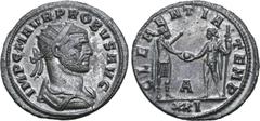 Probus Probus BI Antoninianus. Siscia, AD 276. IMP C M AVR PROBVS AVG, radiate, draped and cuirassed bust to right / CLEMENTIA TEMP, emperor standing to right, holding sceptre, receiving globe from Ju