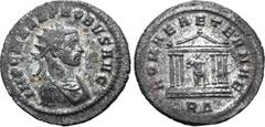 Probus Probus BI Antoninianus. Rome, AD 277. IMP C M AVR PROBVS AVG, radiate, draped and cuirassed bust to right / ROMAE AETERNAE, Roma seated to left in temple, holding Victory and sceptre; RΔ in exe