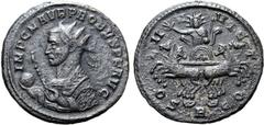 Probus Probus BI Antoninianus. Rome, AD 277. IMP C M AVR PROBVS P F AVG, radiate and mantled bust to left, holding eagle-tipped sceptre and globe / SOLI INVICTO, Sol in spread quadriga, holding whip; 