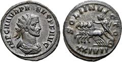 Probus Probus BI Antoninianus. Siscia, AD 279. IMP C M AVR PROBVS P F AVG, radiate, draped and cuirassed bust to right / SOLI INVICTO, Sol in quadriga galloping to left, holding whip; XXIVII in exergu