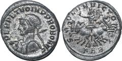 Probus Probus BI Antoninianus. Serdica, AD 280-281. PERPETVO IMP PROBO AVG, radiate, helmeted and cuirassed bust to left, holding spear and shield / SOLI INVICTO, Sol in spread quadriga, holding whip;