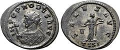 Probus Probus BI Antoninianus. Ticinum, AD 281. IMP C PROBVS AVG, radiate and mantled bust to left, holding eagle-tipped sceptre / SALVS AVG, Salus standing facing, head to right, feeding serpent; V t