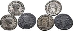 Probus Lot of 3 Aurelian BI Antoniniani. Lot includes: 1. Aurelian BI Antoninianus. Siscia, AD 274-275. IMP C AVRELIANVS AVG, radiate and cuirassed bust to right / CONCORDIA MILITVM, emperor standing 