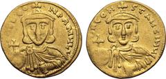 Byzantine Leo III 'the Isaurian', with Constantine V, AV Solidus. Constantinople, AD 735-740. [∂N O] LЄON P A MЧL ', crowned bust of Leo facing, wearing chlamys, holding globus cruciger and akakia / ∂