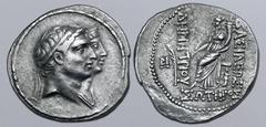 Greek Seleukid Empire, Demetrios I Soter, with Laodike IV, AR Tetradrachm. Seleukia on the Tigris, circa 161-150 BC. Jugate busts of Demetrios, diademed, and Laodike, draped and wearing stephane, to r