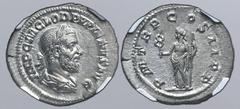 Roman Imperial Pupienus AR Denarius. Rome, AD 238. IMP C M CLOD PVPIENVS AVG, laureate, draped and cuirassed bust to right / P M TR P COS II P P, Felicitas standing facing, head to left, holding caduc