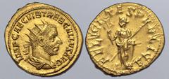 Roman Imperial Trebonianus Gallus AV Binio (Double Aureus). Rome, AD 251-253. IMP CAE C VIB TREB GALLVS AVG, radiate, draped and cuirassed bust to right / FELICITAS PVBLICA, Felicitas standing facing,