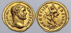 Roman Imperial Maximian AV Aureus. Treveri, AD 293-294. MAXIMIANVS P F AVG, laureate head to right / HERCVLI DEBELLAT, Hercules standing facing, head to left, holding club in raised right arm, prepari