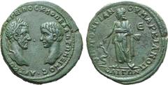 Roman Provincial Macrinus, with Diadumenian, as Caesar, Æ 29mm of Marcianopolis, Moesia Inferior. AD 217-218. AVT K OΠEΛ CEV MAKPEINOC K M OΠEΛ ANTΩNEINOC, confronted heads of Macrinus, laureate, to r