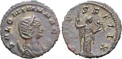 Roman Imperial Salonina (wife of Gallienus) BI Antoninianus. Mediolanum, AD 253-268. SALONINA AVG, diademed and draped bust to right, set on crescent / VENVS FELIX, Venus standing to right, holding sc