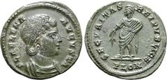 Roman Imperial Helena (mother of Constantine I) BI Nummus. London, AD 324-325. FL HELENA AVGVSTA, diademed and draped bust to right / SECVRITAS REI PVBLICE, Securitas standing to left, lowering branch