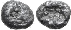 Greek Kingdom of Lydia, Kroisos AR 1/3 Stater. Sardes, circa 561-546 BC. Confronted foreparts of lion to right and bull to left / Two irregular incuse squares. GRPC Lydia S5; SNG Keckman 359; Boston M