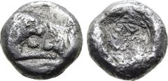 Greek Kingdom of Lydia, Kroisos AR 1/12 Stater. Sardes, circa 561-546 BC. Confronted foreparts of lion to right and bull to left / Incuse square. GRPC Lydia S8; SNG Kayhan 1020-21; SNG von Aulock 2880