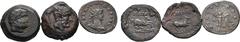 Greek Lot of 3 Mixed Greek and Roman BI and Æ Coins. Includes: 1) Greco-Baktrian Kingdom, Euthydemos I Theos Megas Æ 22mm. Aï Khanoum, circa 225-208/6 BC. Head of Herakles to right / Horse galloping t