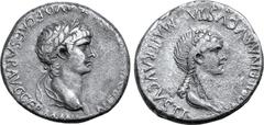 Roman Provincial Nero, with Agrippina II (mother of Nero), AR Didrachm of Caesarea, Cappadocia. Circa AD 54-56. [NERO CLAVD DIVI CLA]VD F CAESAR AVG GERMANI, laureate head of Nero to right / [AGRI]PPI