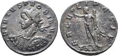 Probus Probus BI Antoninianus. Ticinum, AD 277-278. VIRTVS PROBI AVG, radiate and cuirassed bust to left, holding spear over shoulder and shield decorated with VOTIS X ET XX on shield / ERCVLI PACIF, 