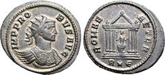 Probus Probus BI Antoninianus. Rome, AD 278. IMP PROBVS AVG, radiate and cuirassed bust to right / ROMAE AETER, Roma seated to left in temple, holding Victory and sceptre; R*Є in exergue. RIC V.2 185;