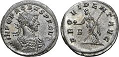 Probus Probus BI Antoninianus. Ticinum, AD 279. IMP C PROBVS P F AVG, radiate and cuirassed bust to right / PROVIDENT AVG, Providentia standing facing, head to left, holding globe and sceptre; B to le