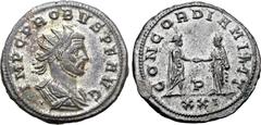 Probus Probus BI Antoninianus. Siscia, AD 280. IMP C PROBVS P F AVG, radiate, draped and cuirassed bust to right / CONCORDIA MILIT, emperor and Concordia standing facing each other, clasping hands; P 