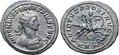 Probus Probus BI Antoninianus. Serdica, AD 280-281. IMP C M AVR PROBVS PIVS F AVG, radiate and cuirassed bust to right / VIRTVS PROBI AVG, emperor galloping to right, spearing kneeling enemy; shield b
