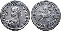 Probus Probus BI Antoninianus. Serdica, AD 280-281. IMP M AVR PROBVS P AVG, radiate and mantled bust to left, holding eagle-tipped sceptre / VIRTVS PROBI AVG, emperor galloping to right, spearing fall