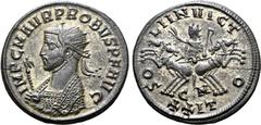 Probus Probus BI Antoninianus. Cyzicus, AD 280. IMP C M AVR PROBVS P F AVG, radiate and mantled bust to left, holding eagle-tipped sceptre / SOLI INVICTO, Sol in spread quadriga, holding whip; C M bel