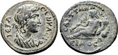 Greek Lydia, Saitta Æ 23mm. Pseudo-autonomous issue, circa AD 100-150. ΙЄΡΑ ϹΥΝΚΛΗΤΟϹ, draped bust of the Senate to right / ϹΑΙΤΤΗΝΩΝ, river god Hermos reclining to left, holding long reed and cornuco