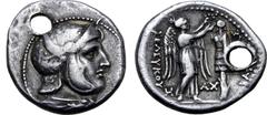 Greek Seleukid Empire, Seleukos I Nikator AR Drachm. Susa, circa 305/4-295 BC. Helmeted head to right, helmet covered with panther skin and adorned with bull's ears and horns, panther skin tied around