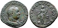 Roman Imperial Balbinus Æ Sestertius. Rome, AD 238. IMP CAES D CAEL BALBINVS AVG, laureate, draped and cuirassed bust to right / PROVDENTIA DEORVM, Providentia standing facing, head to left, holding w