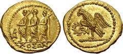 Greek Geto-Dacian dynasts, Koson AV Stater. Circa 44-42 BC. Roman consul (L. Junius Brutus?) walking to left, accompanied by two lictors; OΛB monogram before, KOΣΩN in exergue / Eagle with spread wing