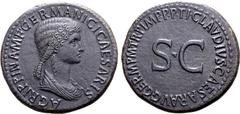 Roman Imperial Agrippina I (sister-in-law of Claudius) Æ Sestertius. Rome, AD 50-54. AGRIPPINA • M • F • GERMANICI CAESARIS, draped bust to right / TI • CLAVDIVS • CAESAR • AVG GERM P M • TR • P • IMP