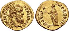 Roman Imperial Pertinax AV Aureus. Rome, AD 193. IMP CAES P HELV PERTIN AVG, laureate head to right / PROVID DEOR COS II, Providentia standing to left, holding out hand to star in left field. RIC IV 1