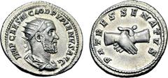 Roman Imperial Pupienus AR Antoninianus. Rome, AD 238. IMP CAES M CLOD PVPIENVS AVG, radiate, draped and cuirassed bust to right / PATRES SENATVS, clasped hands. RIC IV 11a; BMCRE 81; RSC 19. 4.50g, 2