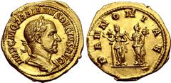 Roman Imperial Trajan Decius AV Aureus. Rome, AD 249-251. IMP C M Q TRAIANVS DECIVS AVG, laureate and cuirassed bust to right / PANNONIAE, the two Pannoniae, veiled and draped, standing facing, their 