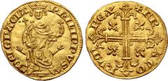 Medieval & World France, Kingdom. Philippe IV le Bel (the Fair) AV Petit royal d'or. Struck from Autumn 1290. PҺILIPPVS DЄI GRACIA, Philippe seated facing on lion head throne, holding lis-tipped scept
