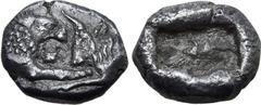 GREEK Kingdom of Lydia, Kroisos AR 1/6 Stater. Sardes, circa 561-546 BC. Confronted foreparts of lion to right and bull to left / Two incuse square punches of unequal size. GRPC Lydia S6; Rosen 667; S