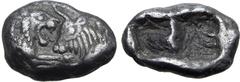 GREEK Kingdom of Lydia, Kroisos AR 1/6 Stater. Sardes, circa 561-546 BC. Confronted foreparts of lion to right and bull to left / Two incuse square punches of unequal size. GRPC Lydia S6; Rosen 667; S