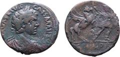 ROMAN PROVINCIAL Caracalla Æ 24mm of Corinth, Corinthia. AD 198-211. [M AVRELIVS] CAISAR ANT[ON], laureate, draped and cuirassed bust to right / Athena Chalinitis advancing to right, head reverted to 