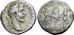 ROMAN IMPERIAL Septimius Severus AR Legionary Denarius. Rome, AD 193-194. IMP CAE L SEP SEV PERT AVG, laureate head to right / LEG XIIII GEM M V, legionary eagle between two standards; TR P COS in exe