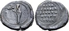 BYZANTINE Byzantine Iconographic PB Seal in the name of Basil, Protospatharios, Epi tou Chrysotriklinou, 'Man of the Philosopher'. 11th century AD. St Basil standing to left, raising his hands in gest