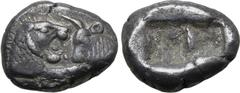 Greek Kingdom of Lydia, Kroisos AR 1/6 Stater. Sardes, circa 561-546 BC. Confronted foreparts of lion to right and bull to left / Two incuse square punches of unequal size. GRPC Lydia S6; Rosen 667; S
