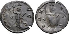 Roman Imperial Gallienus BI Antoninianus. Rome, AD 257-258. IMP GALLI AVGG, Pax standing to left, holding branch and sceptre; V in left field / PAX AVGG, Pax standing to left, holding branch and scept