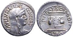 L. Aemilius Lepidus Paullus and L. Scribonius Libo AR Denarius. 62 B.C. PAVLLVS LEPIDVS, veiled & diademed bust of Concordia right / PVTEAL SCRIBON, Puteal Scribonianum, garlanded, ornamented with lyr