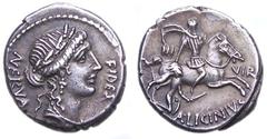A. Licinius Nerva AR Denarius. 47 BC. Laureate bust of Fides right, NERVA behind, FIDES before / III VIR, horseman galloping right, dragging captive by the hair, A LICINI below. Crawford 454/1, Sydenh