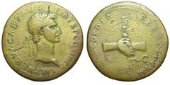 Nerva Æ Sestertius. 97 AD. IMP NERVA CAES AVG P M TR P COS III P P, laureate bust right / CONCORDIA EXERCITVVM S-C, clasped hands holding legionary eagle set on prow. RIC 80, Cohen 30, BMC 102. 24.69g